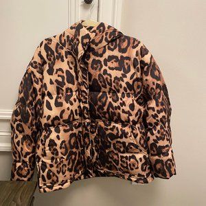 AQUA Short Hooded Puffer Coat - Leopard